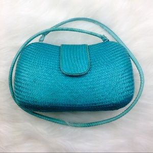 Vintage Woven Purse w/ Leather Piping & Straps
